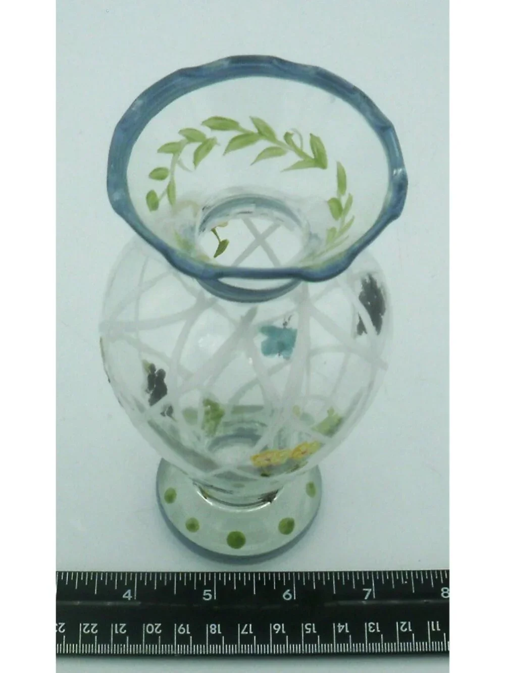 Tracy Porter Lattice Vase Butterfly Grapes Flowers Ruffle Top Hand Painted